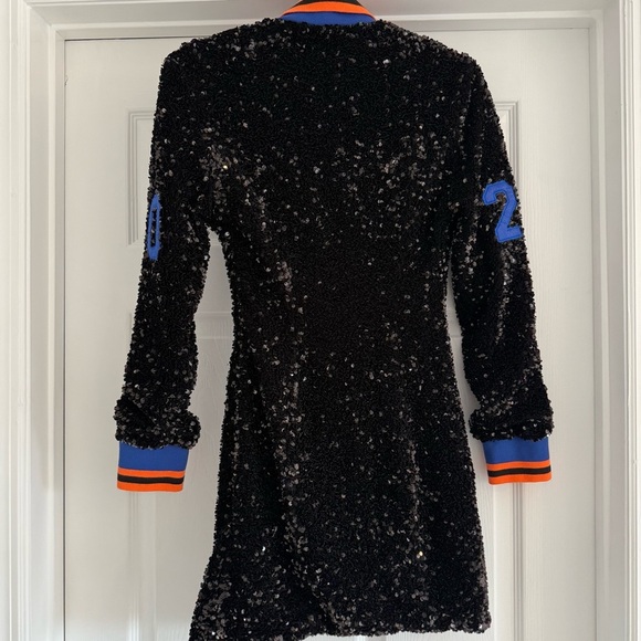 NWT SHANE JUSTIN Black Sequin Runway Bodycon Long Sleeve Polo Mini Dress L - Picture 7 of 14